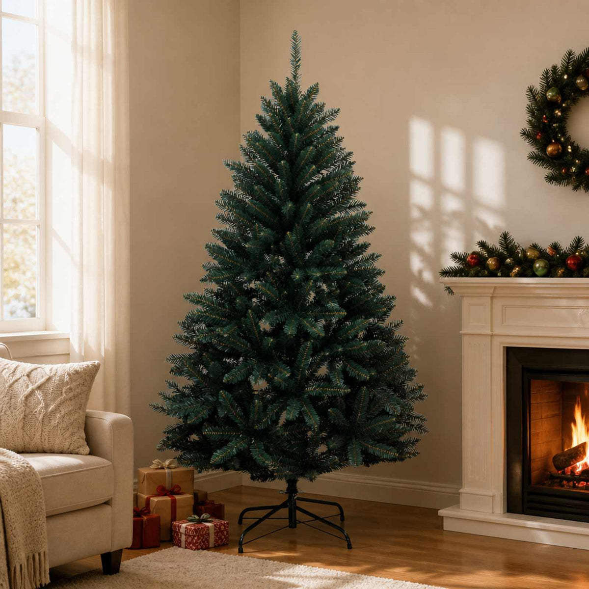 vidaXL Artificial Hinged Christmas Tree 180 cm PVC Dark Green