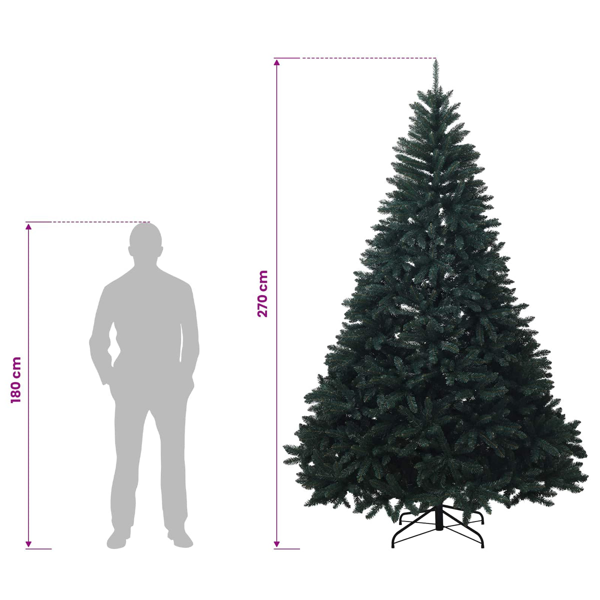 vidaXL Artificial Hinged Christmas Tree 270 cm PVC Dark Green