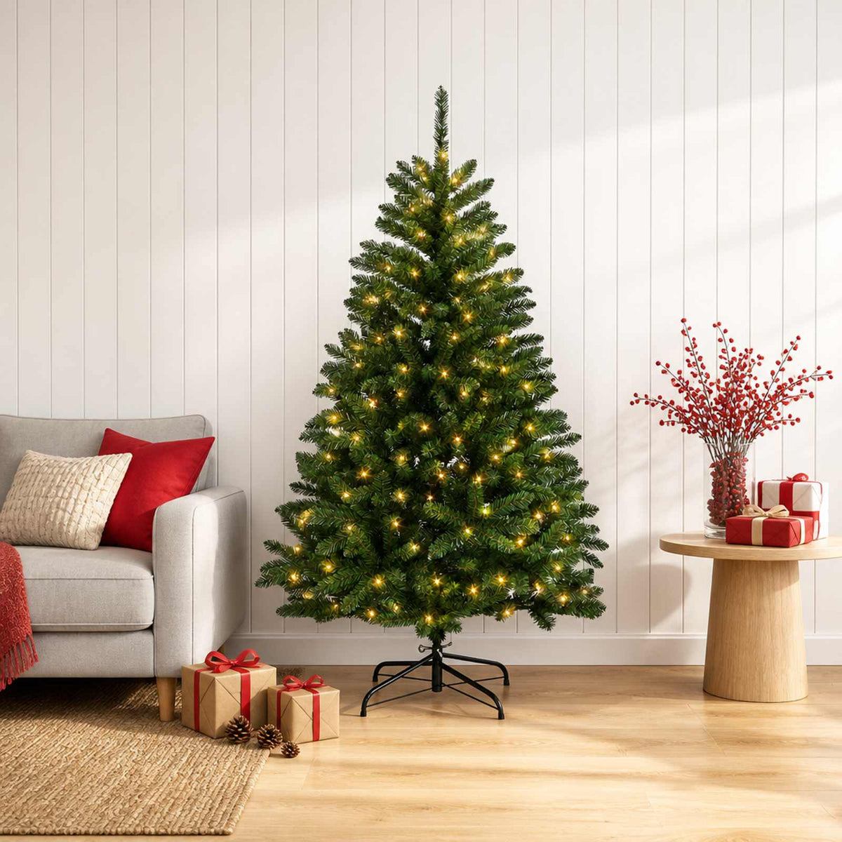 vidaXL Artificial Hinged Christmas Tree 150 cm 150 LEDs Warm White PVC
