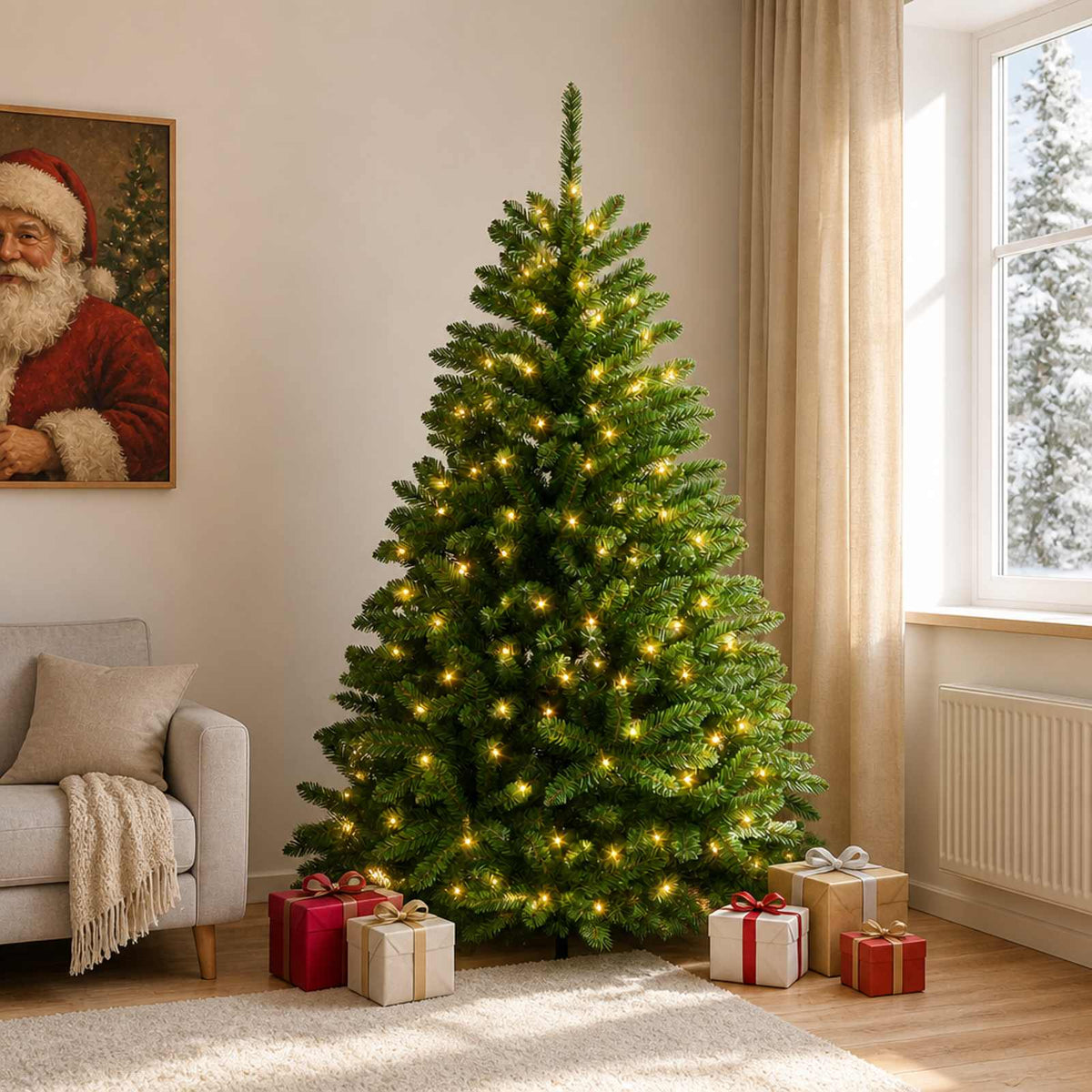 vidaXL Artificial Hinged Christmas Tree 180 cm 300 LEDs Warm White