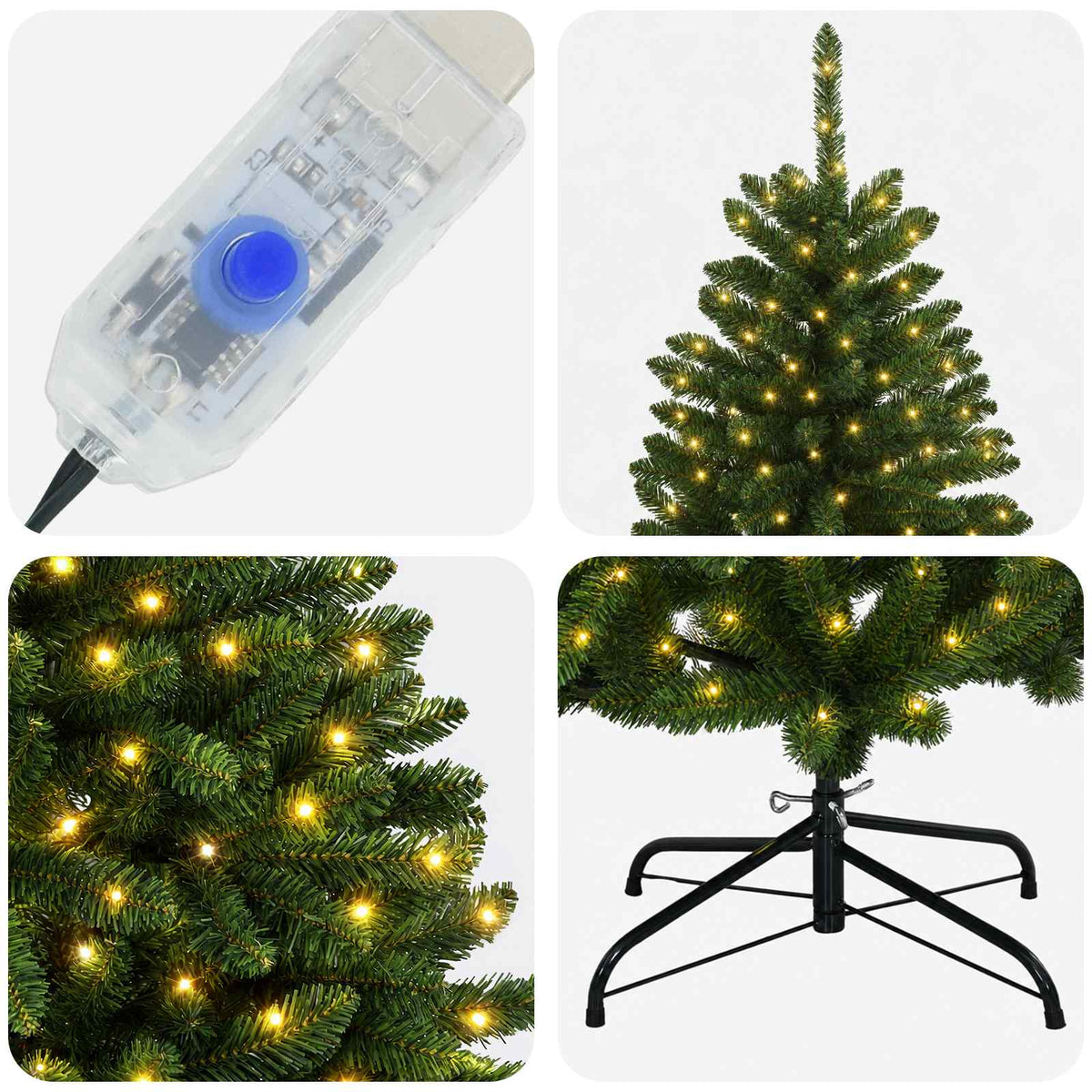 vidaXL Artificial Hinged Christmas Tree 180 cm 300 LEDs Warm White
