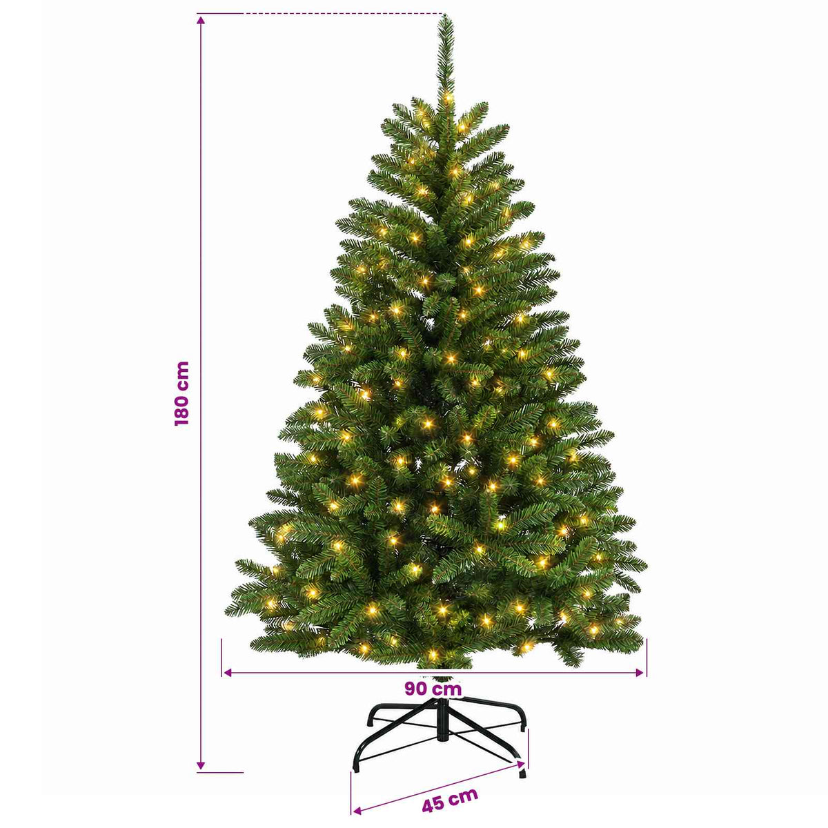 vidaXL Artificial Hinged Christmas Tree 180 cm 300 LEDs Warm White