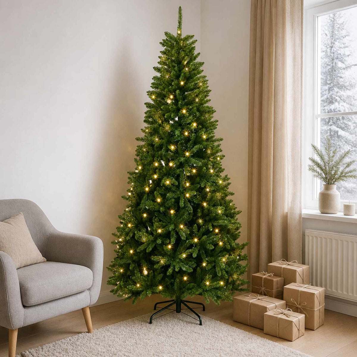 vidaXL Artificial Hinged Christmas Tree 210 cm 400 LEDs Warm White PVC