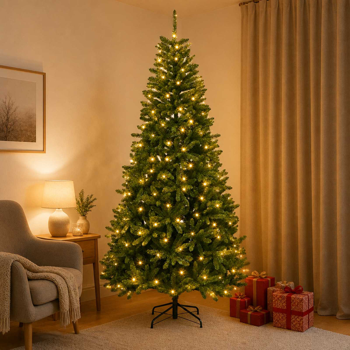 vidaXL Artificial Hinged Christmas Tree 210 cm 400 LEDs Warm White PVC