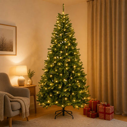 vidaXL Artificial Hinged Christmas Tree 210 cm 400 LEDs Warm White PVC