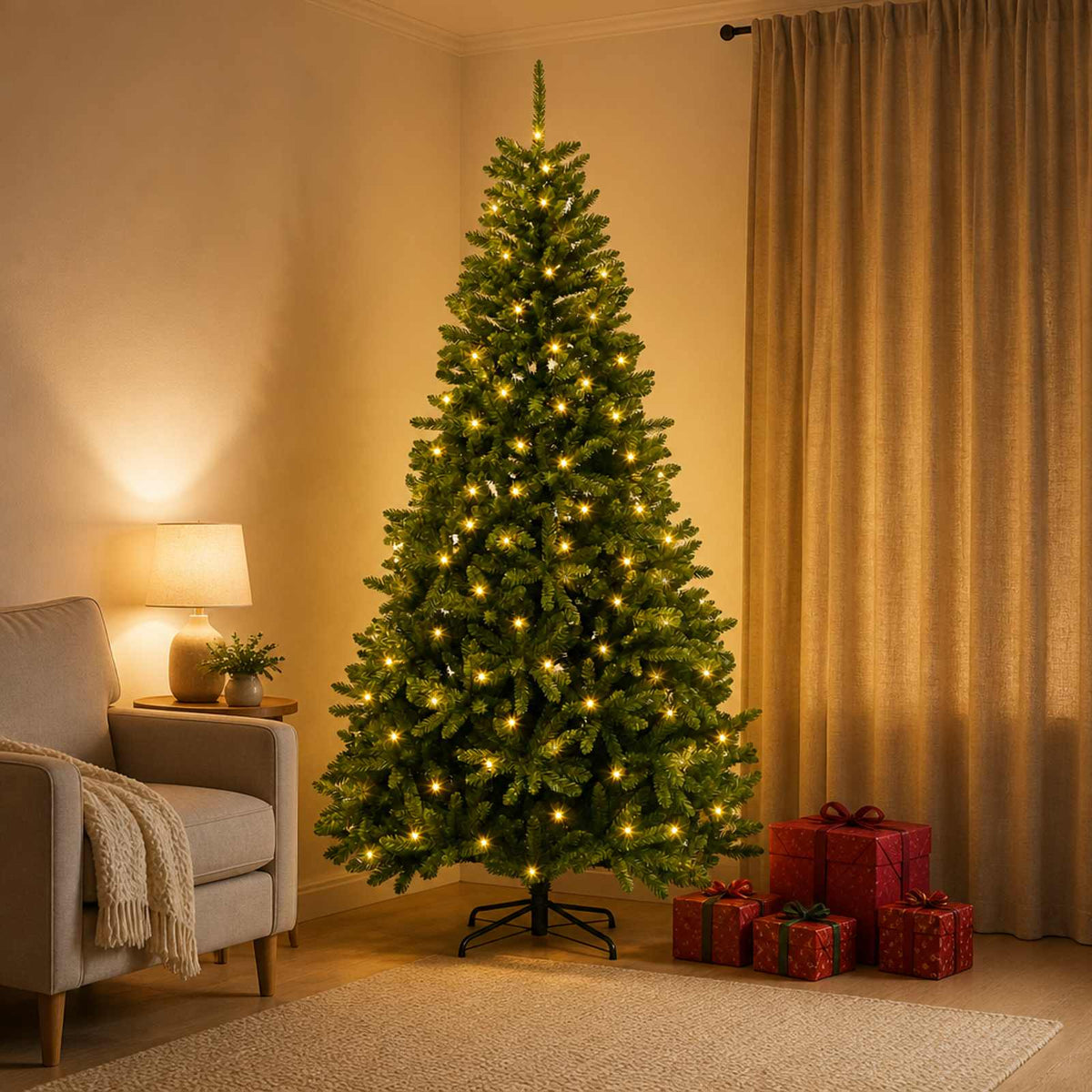 vidaXL Artificial Hinged Christmas Tree 240 cm 600 LEDs Warm White PVC