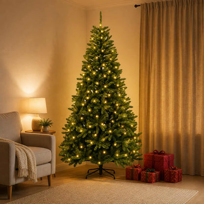 vidaXL Artificial Hinged Christmas Tree 240 cm 600 LEDs Warm White PVC
