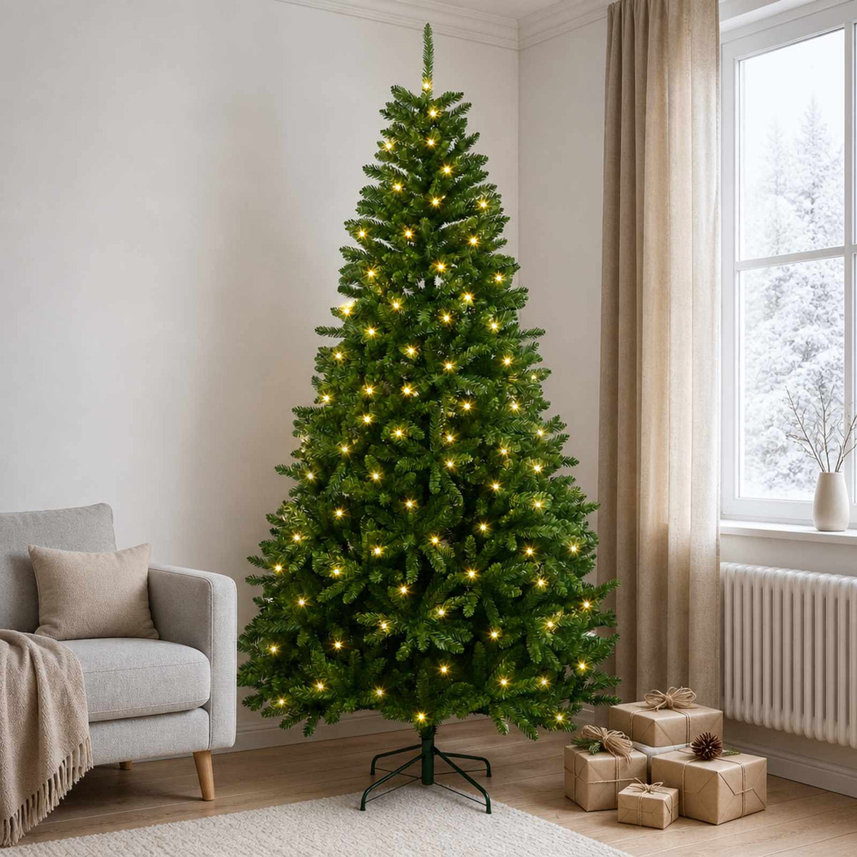 vidaXL Artificial Hinged Christmas Tree 240 cm 600 LEDs Warm White PVC