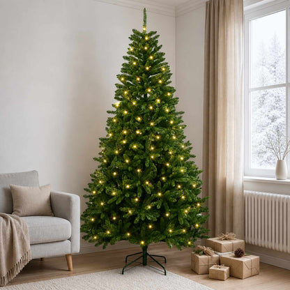 vidaXL Artificial Hinged Christmas Tree 240 cm 600 LEDs Warm White PVC