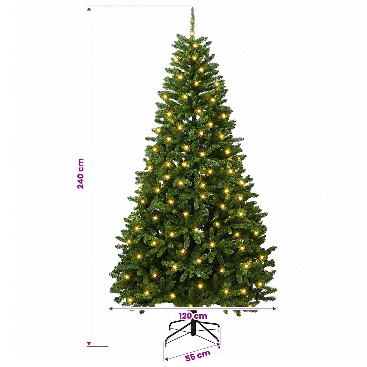 vidaXL Artificial Hinged Christmas Tree 240 cm 600 LEDs Warm White PVC