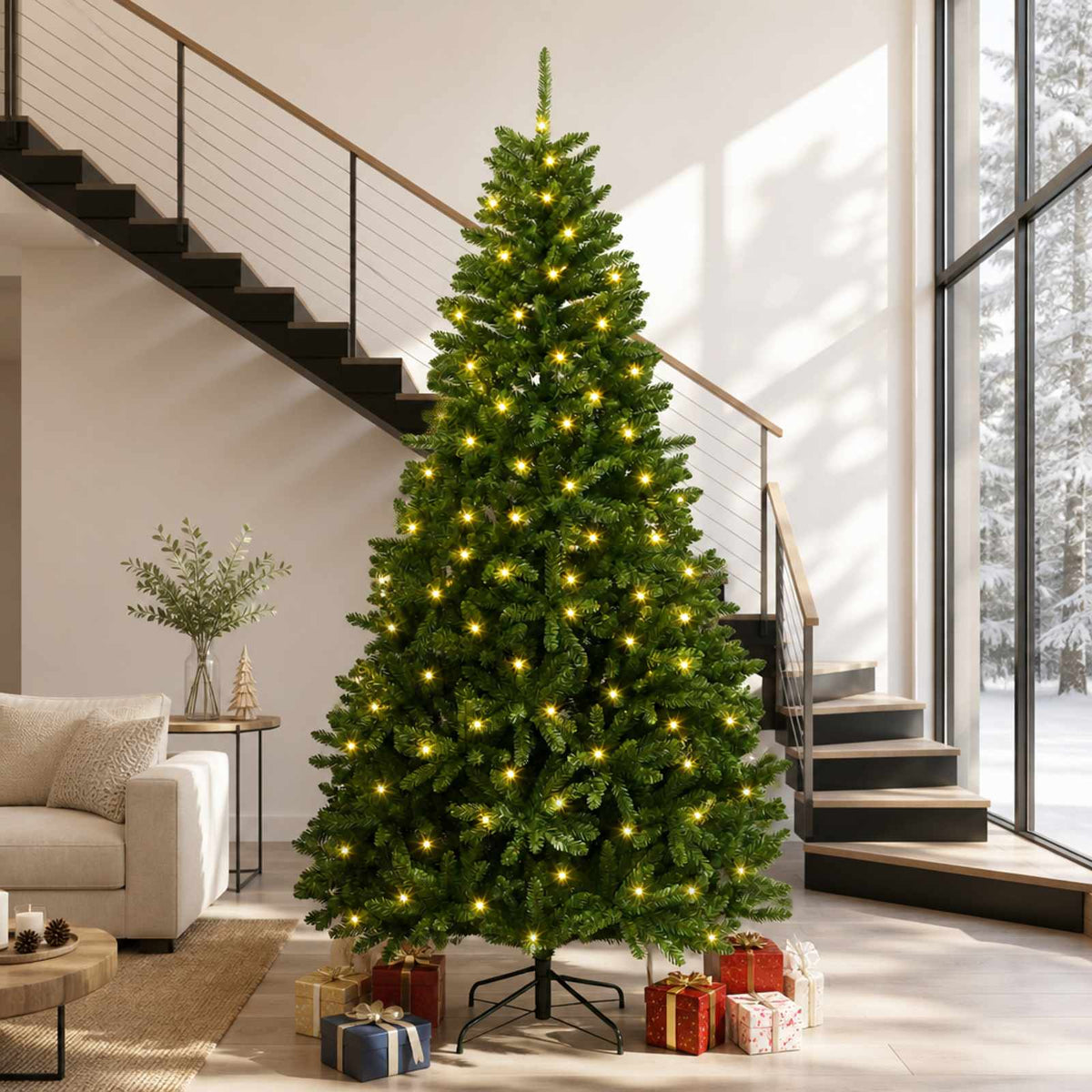 vidaXL Artificial Hinged Christmas Tree 270 cm 600 LEDs Warm White PVC