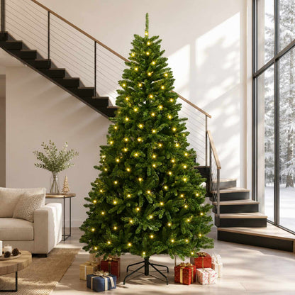 vidaXL Artificial Hinged Christmas Tree 270 cm 600 LEDs Warm White PVC