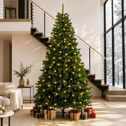 vidaXL Artificial Hinged Christmas Tree 270 cm 600 LEDs Warm White PVC