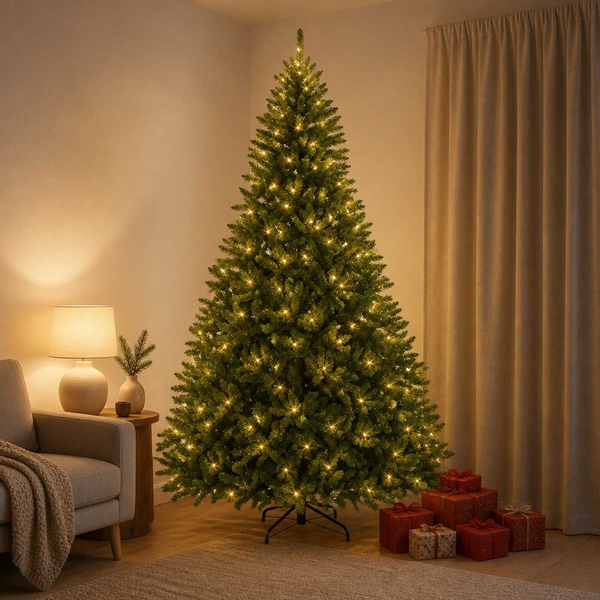 vidaXL Artificial Hinged Christmas Tree 240 cm 600 LEDs Warm White PVC