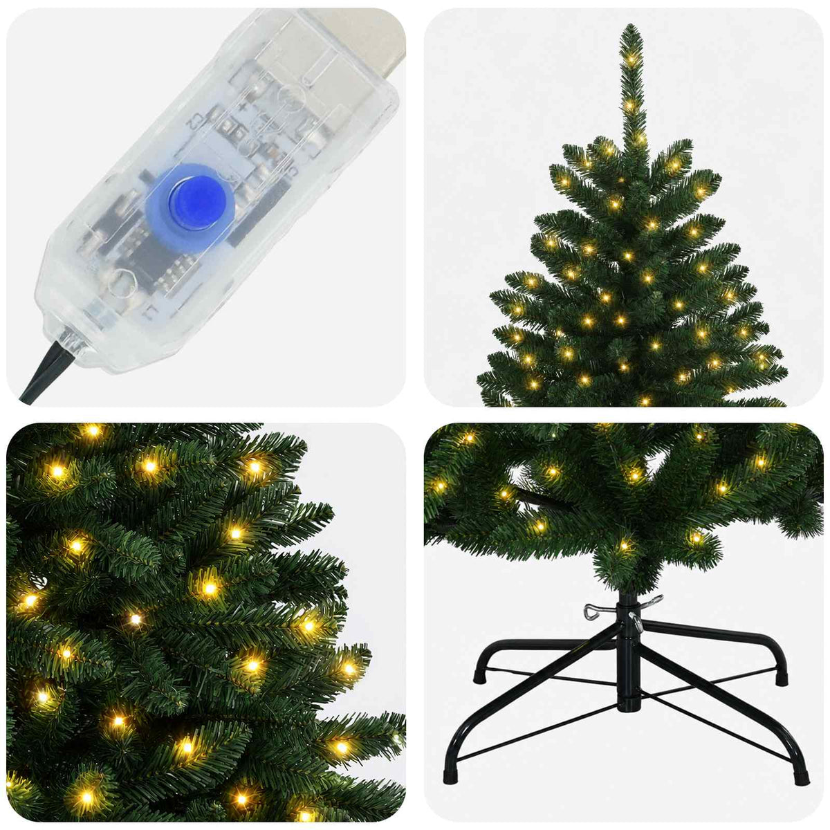 vidaXL Artificial Hinged Christmas Tree 240 cm 600 LEDs Warm White PVC