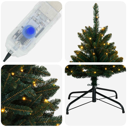 vidaXL Artificial Hinged Christmas Tree 150 cm 150 LEDs Warm White PVC
