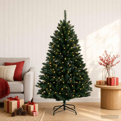 vidaXL Artificial Hinged Christmas Tree 150 cm 150 LEDs Warm White PVC