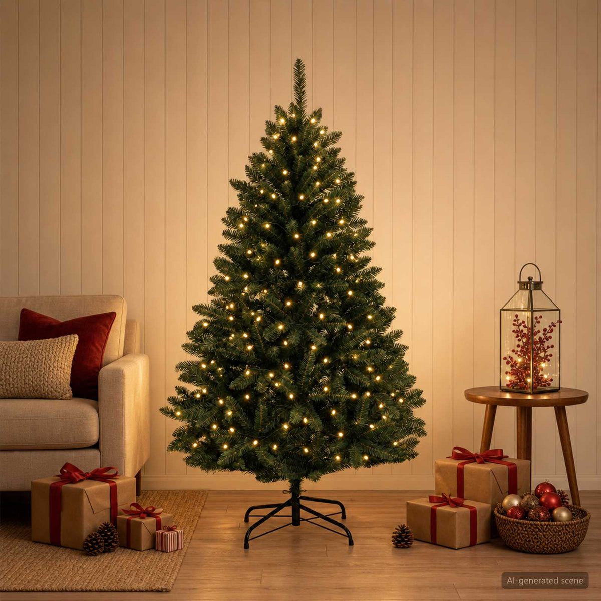 vidaXL Artificial Hinged Christmas Tree 150 cm 150 LEDs Warm White PVC