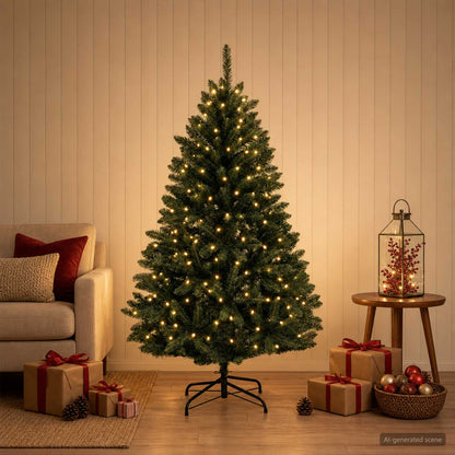 vidaXL Artificial Hinged Christmas Tree 150 cm 150 LEDs Warm White PVC
