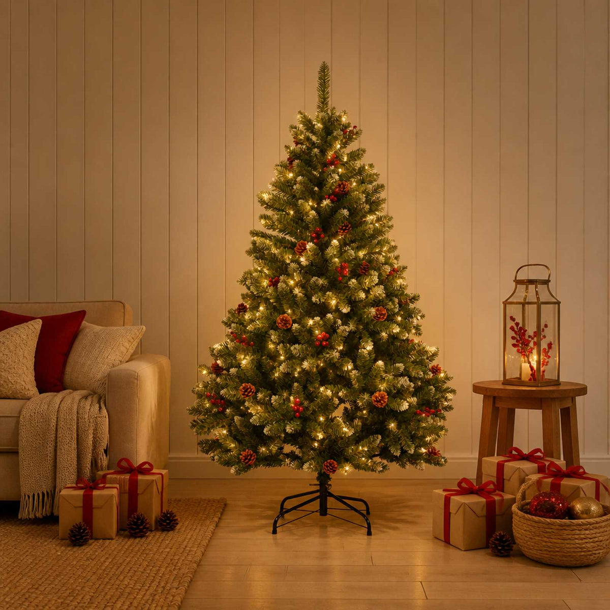 vidaXL Artificial Hinged Christmas Tree 180 cm 300 LEDs Warm White PVC