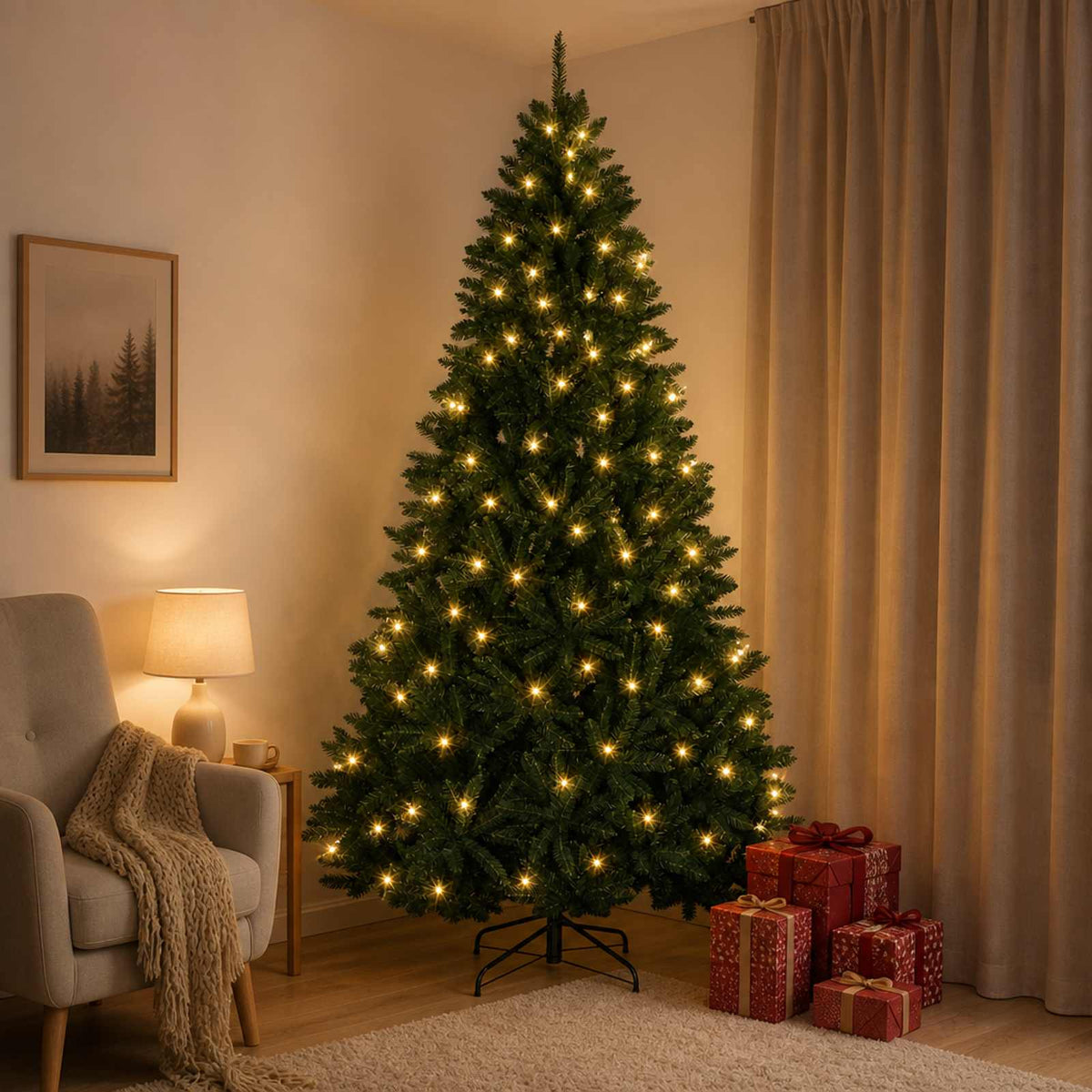 vidaXL Artificial Hinged Christmas Tree 210 cm 400 LEDs Warm White PVC