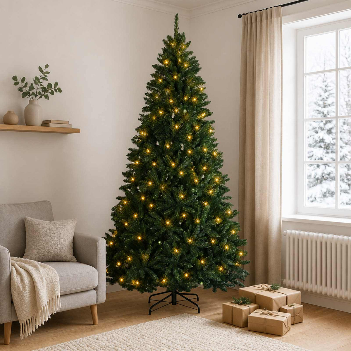 vidaXL Artificial Hinged Christmas Tree 210 cm 400 LEDs Warm White PVC