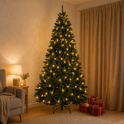 vidaXL Artificial Hinged Christmas Tree 240 cm 600 LEDs Warm White PVC
