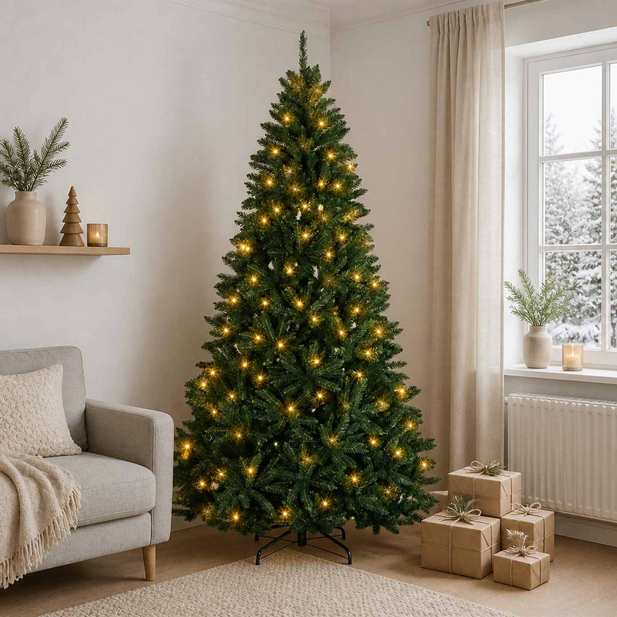 vidaXL Artificial Hinged Christmas Tree 240 cm 600 LEDs Warm White PVC