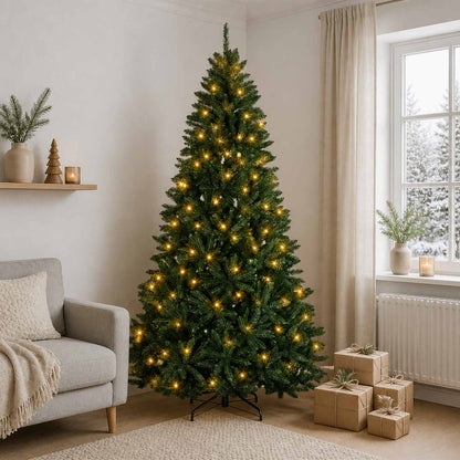 vidaXL Artificial Hinged Christmas Tree 240 cm 600 LEDs Warm White PVC