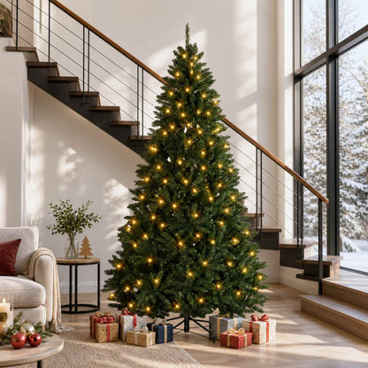 vidaXL Artificial Hinged Christmas Tree 270 cm 600 LEDs Warm White PVC