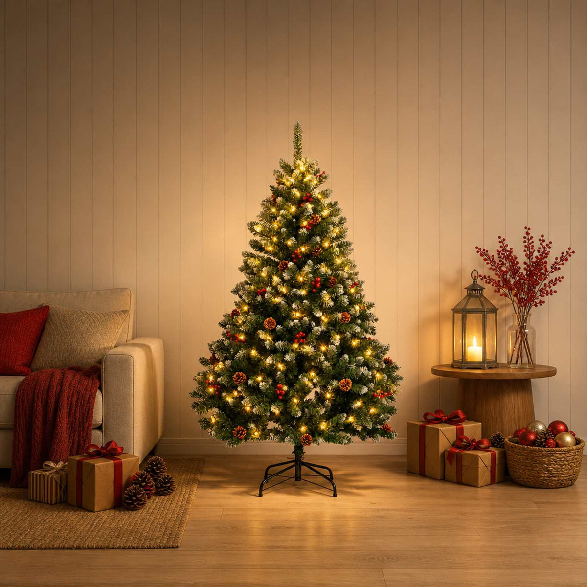 vidaXL Artificial Hinged Christmas Tree 120 cm 150 LEDs Warm White