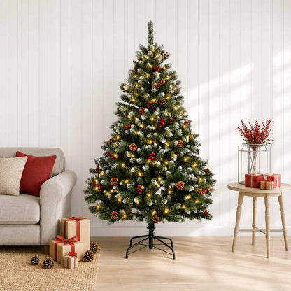 vidaXL Artificial Hinged Christmas Tree 180 cm 300 LEDs Warm White PVC