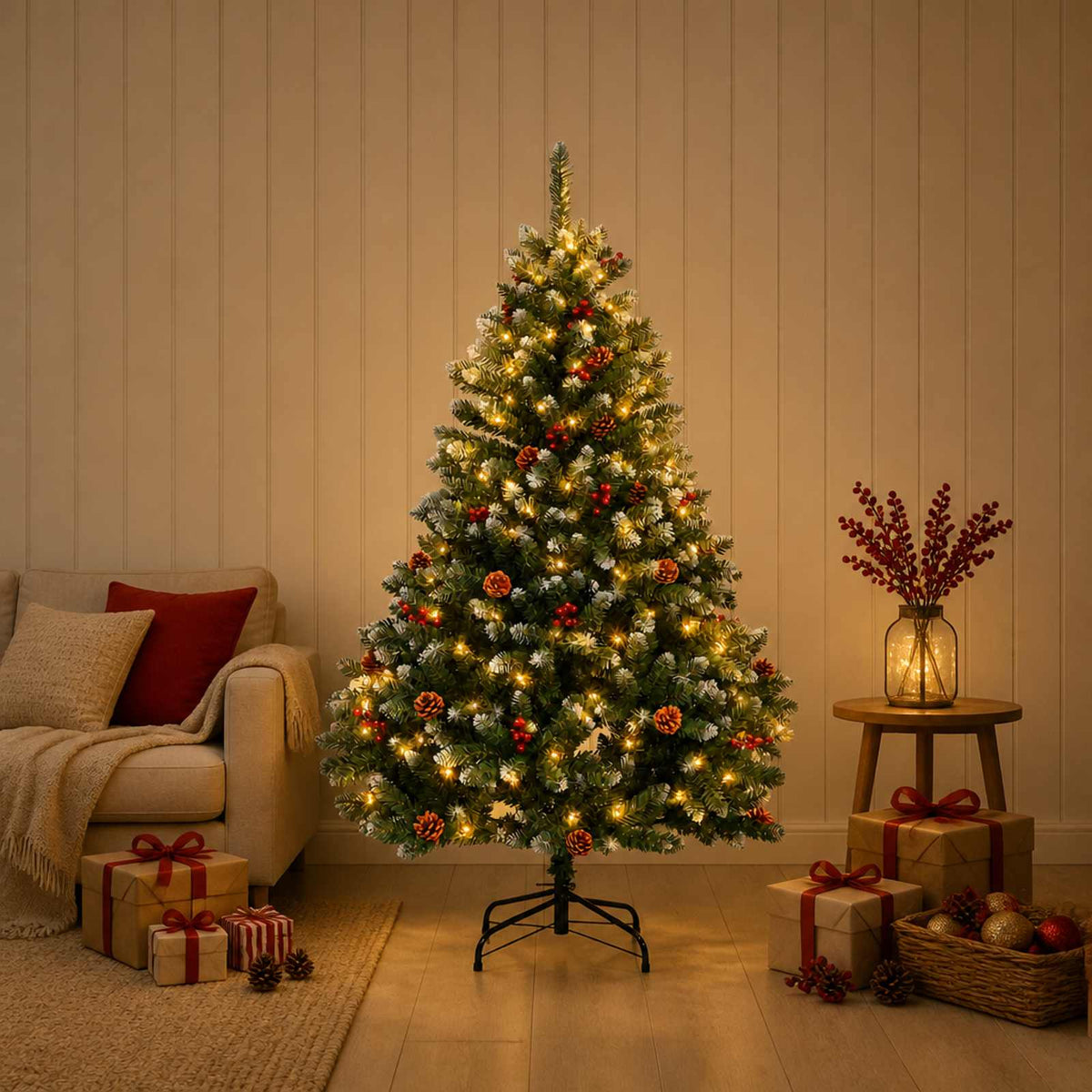 vidaXL Artificial Hinged Christmas Tree 180 cm 300 LEDs Warm White PVC
