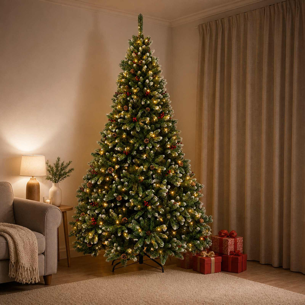 vidaXL Artificial Hinged Christmas Tree 240 cm 600 LEDs Warm White