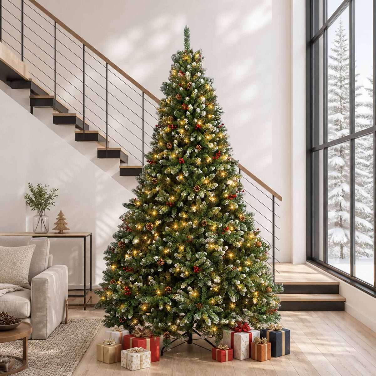 vidaXL Artificial Hinged Christmas Tree 300 cm 1000 LEDs Warm White