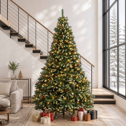 vidaXL Artificial Hinged Christmas Tree 270 cm 600 LEDs Warm White PVC