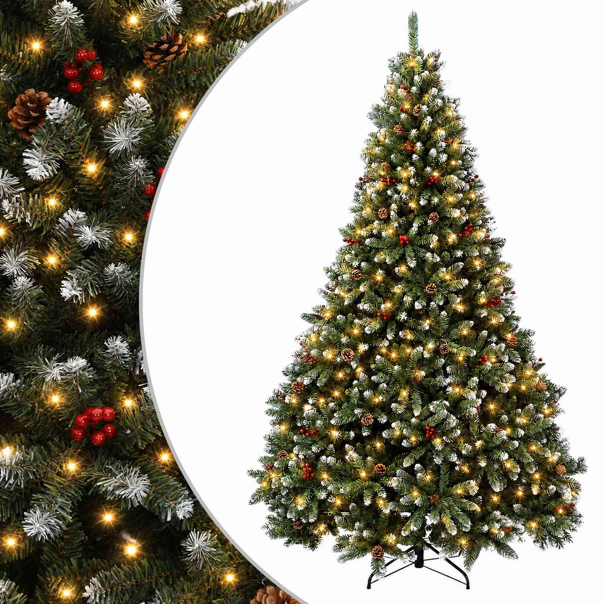vidaXL Artificial Hinged Christmas Tree 270 cm 600 LEDs Warm White PVC
