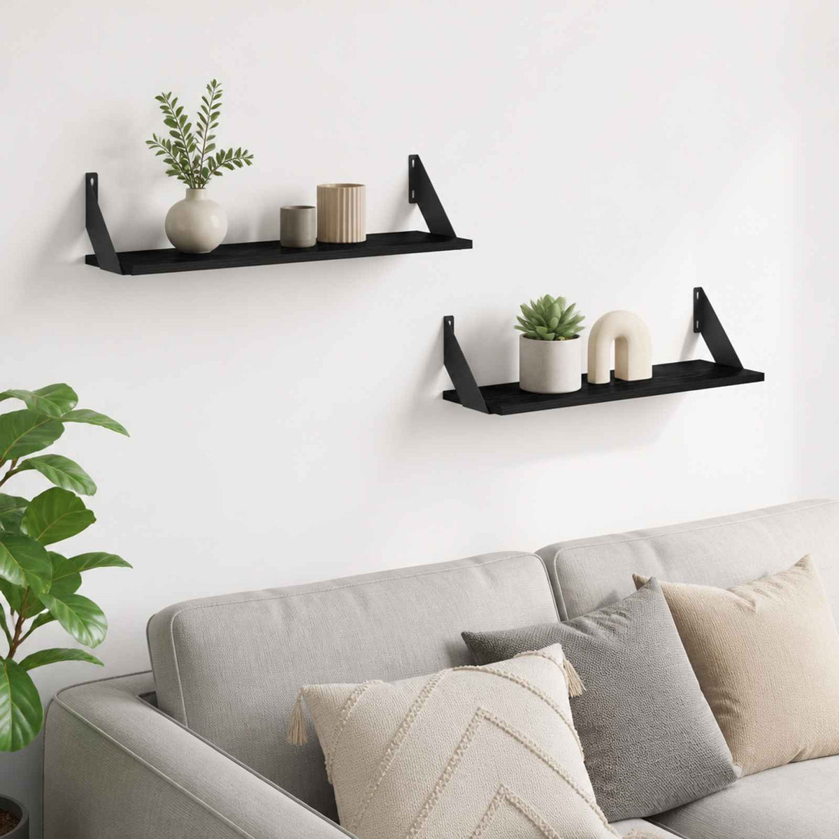 vidaXL Wall Shelves 2 pcs Black Oak 80 x 20 x 17 cm