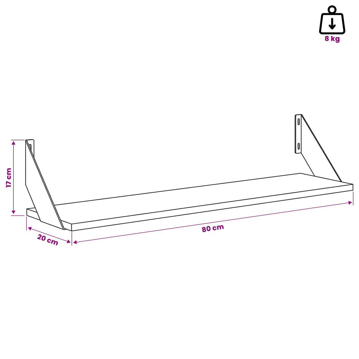 vidaXL Wall Shelves 2 pcs Concrete Grey 80 x 20 x 17 cm