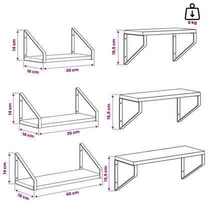 vidaXL Wall Shelves 3 pcs Black Oak 40 x 16 x 15.5 cm
