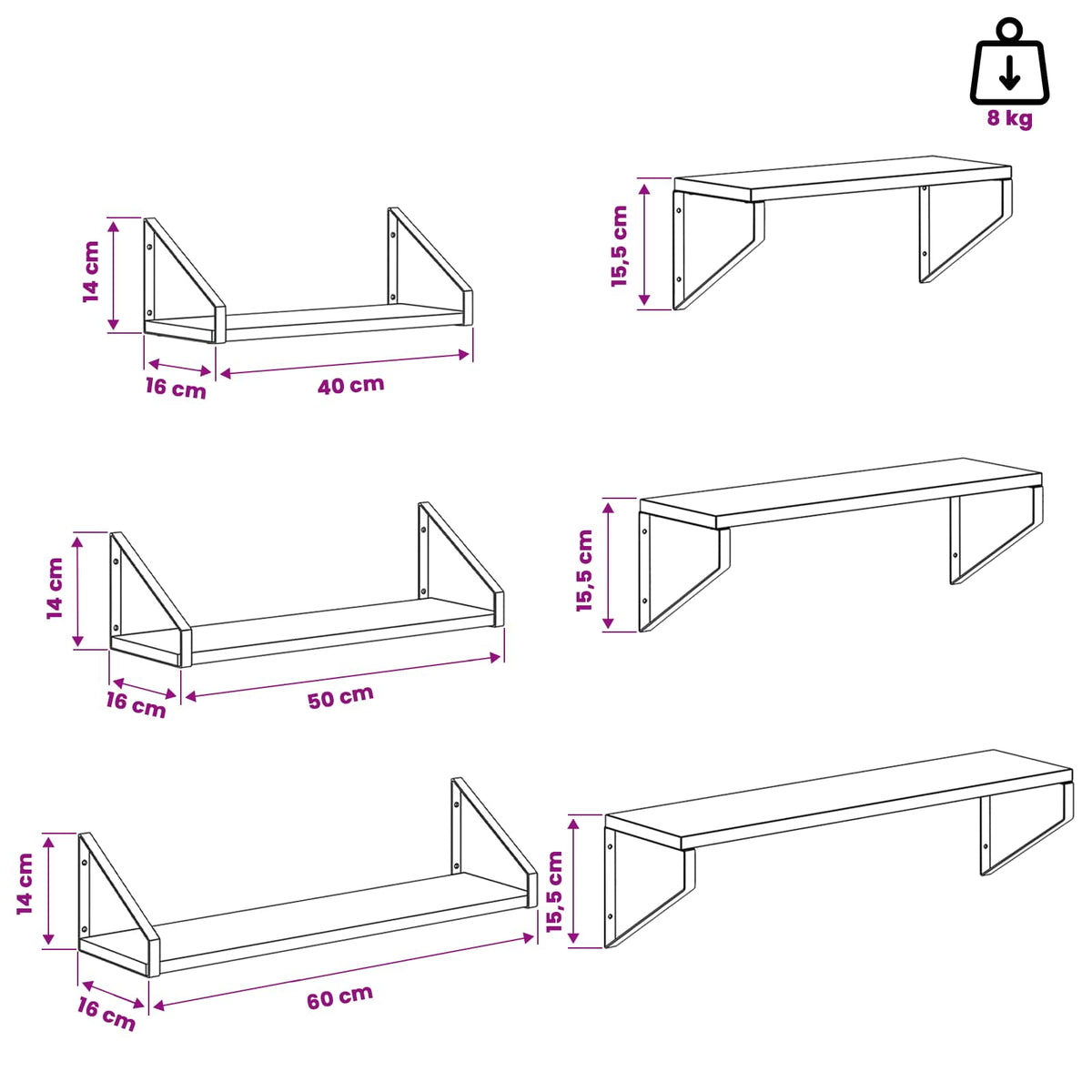 vidaXL Wall Shelves 3 pcs Artisan Oak 60 x 16 x 15.5 cm