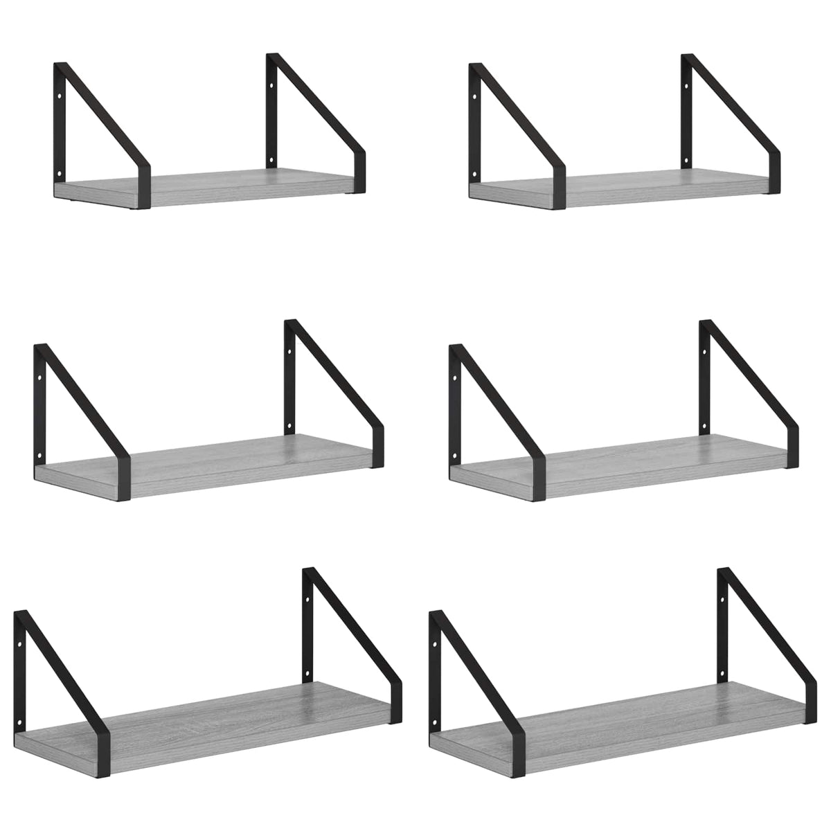 vidaXL Wall Shelves 6 pcs Grey Sonoma 40 x 16 x 15.5 cm