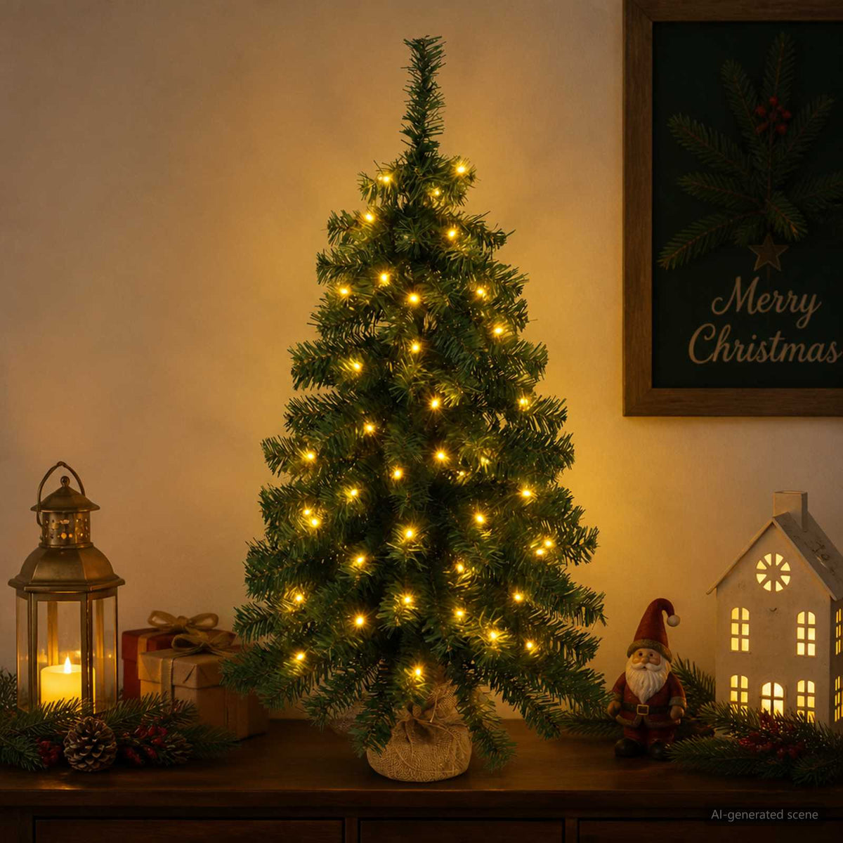 vidaXL Mini Christmas Tree 60 cm 25 LEDs Warm White PVC Green