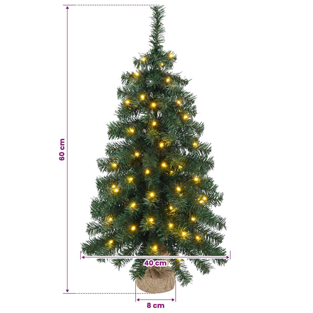 vidaXL Mini Christmas Tree 60 cm 25 LEDs Warm White PVC Green