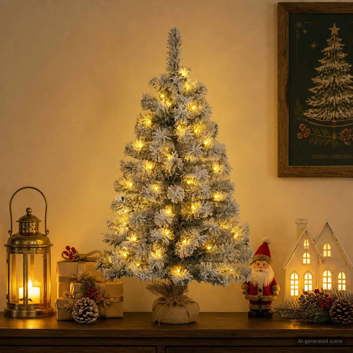 vidaXL Mini Christmas Tree Flocked 60 cm 25 LEDs Warm White PVC