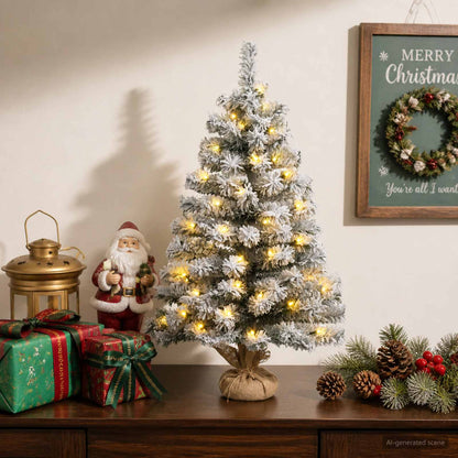 vidaXL Mini Christmas Tree Flocked 60 cm 25 LEDs Warm White PVC