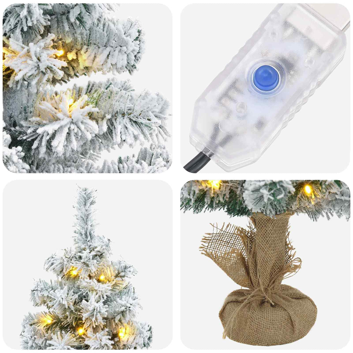 vidaXL Mini Christmas Tree Flocked 60 cm 25 LEDs Warm White PVC