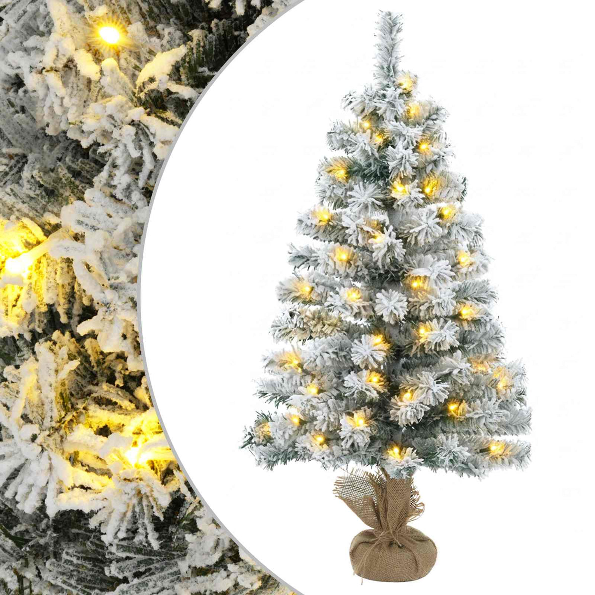 vidaXL Mini Christmas Tree Flocked 60 cm 25 LEDs Warm White PVC