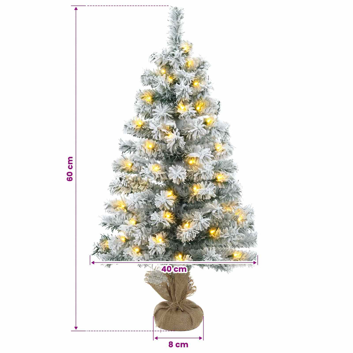 vidaXL Mini Christmas Tree Flocked 60 cm 25 LEDs Warm White PVC