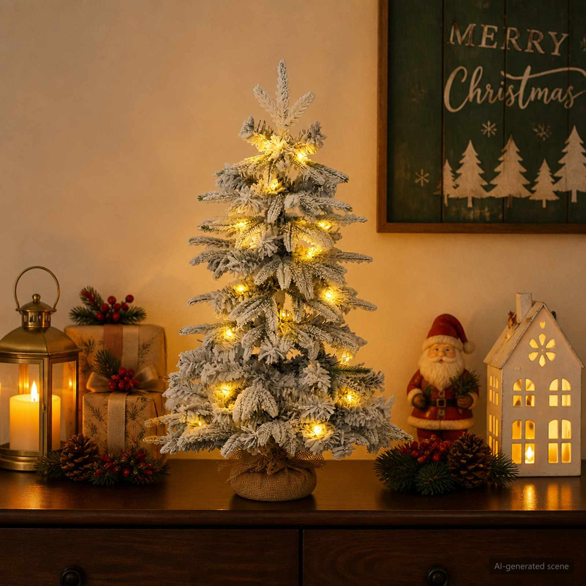vidaXL Mini Christmas Tree Flocked 60 cm 25 LEDs Warm White PVC and PE
